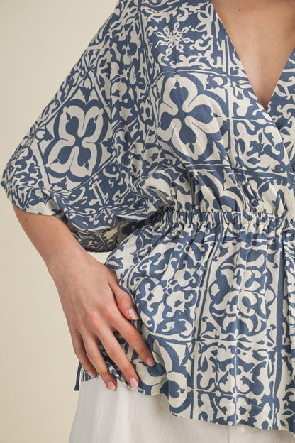 Surplice V-neck Dolman Sleeve Blouse