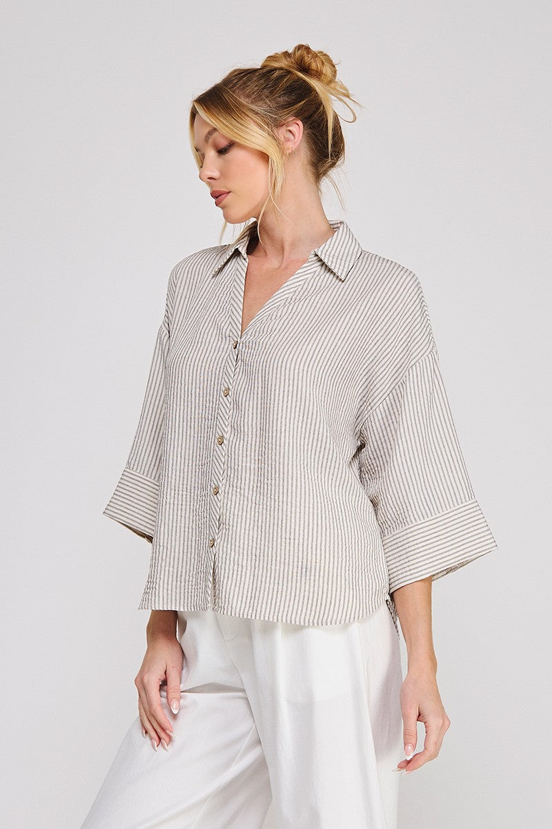 Textured Woven Button Down Shirt