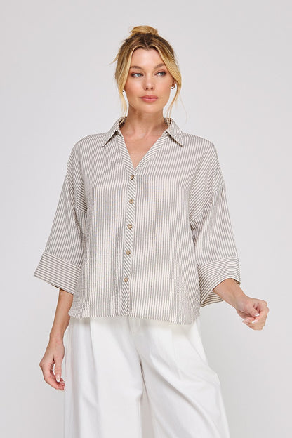Textured Woven Button Down Shirt