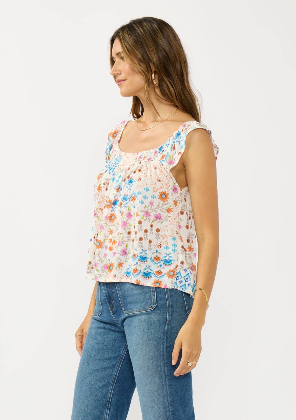 Flutter Sleeve Smocked Square Neck Top