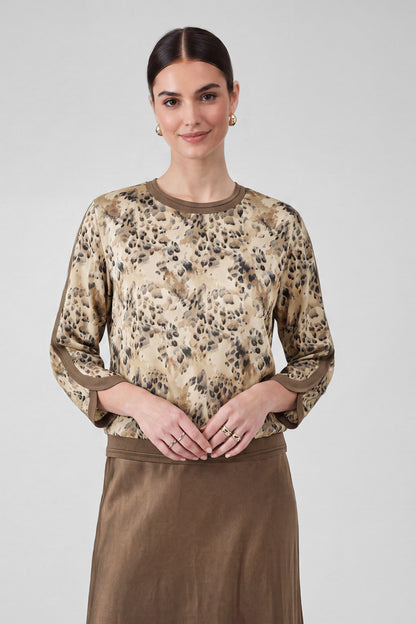 Leopard Print Mixed Media Top