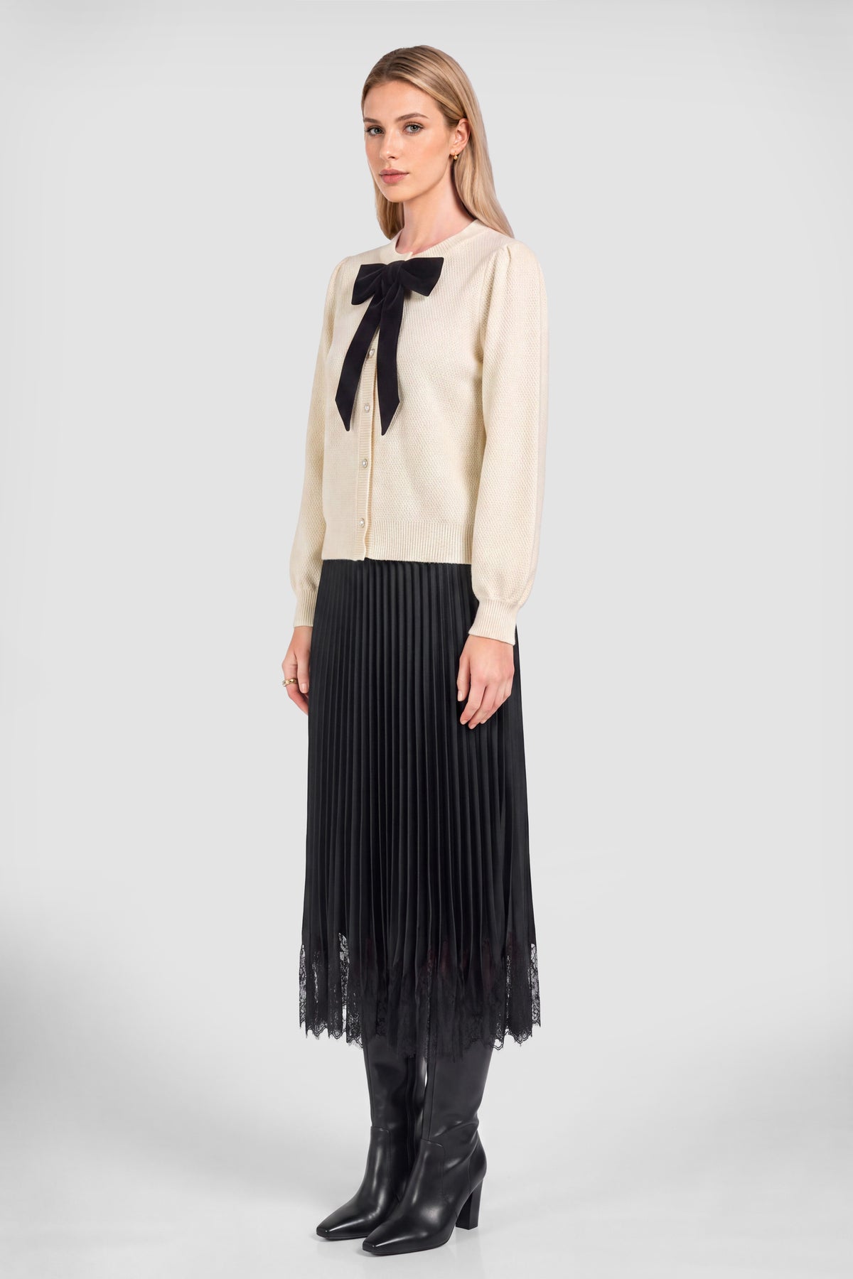 Ribbon Knit Cardigan Sweater