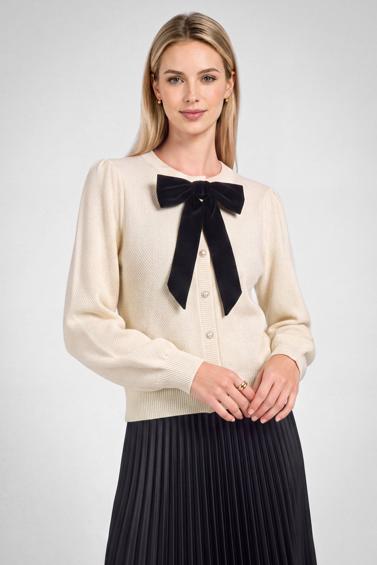 Ribbon Knit Cardigan Sweater