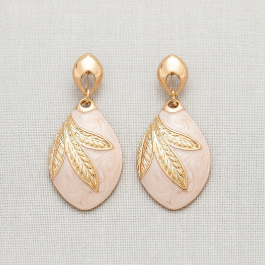 Silver Leaf Teardrop Geometric Earrings