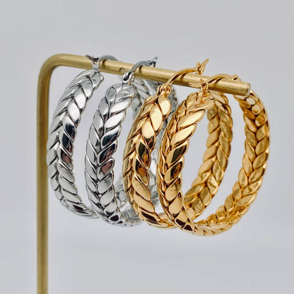 Wheat-shaped Stainless Steel Hoop Earrings - FGS