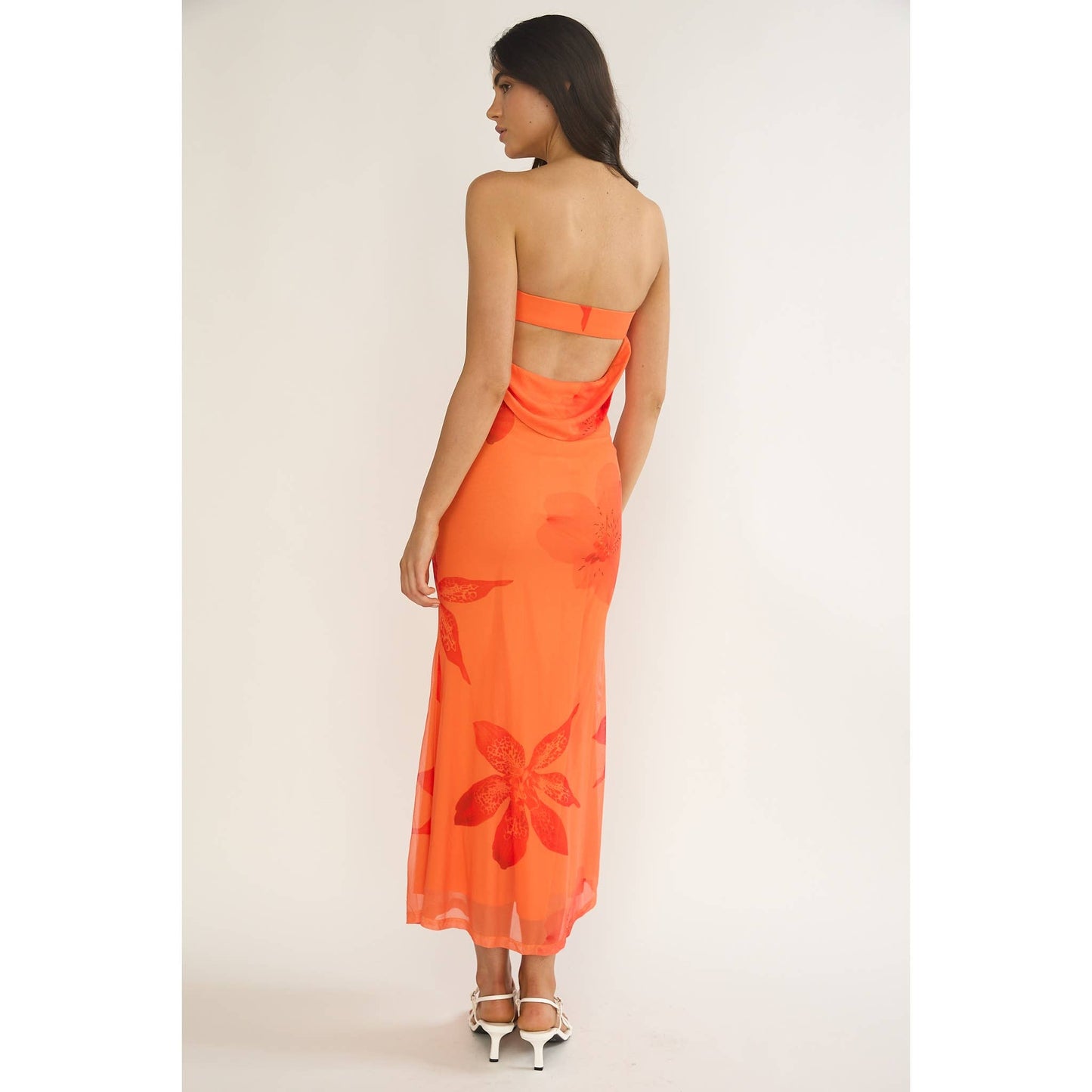 STRAPLESS BANDEAU FLORAL MIDI DRESS/64658J06