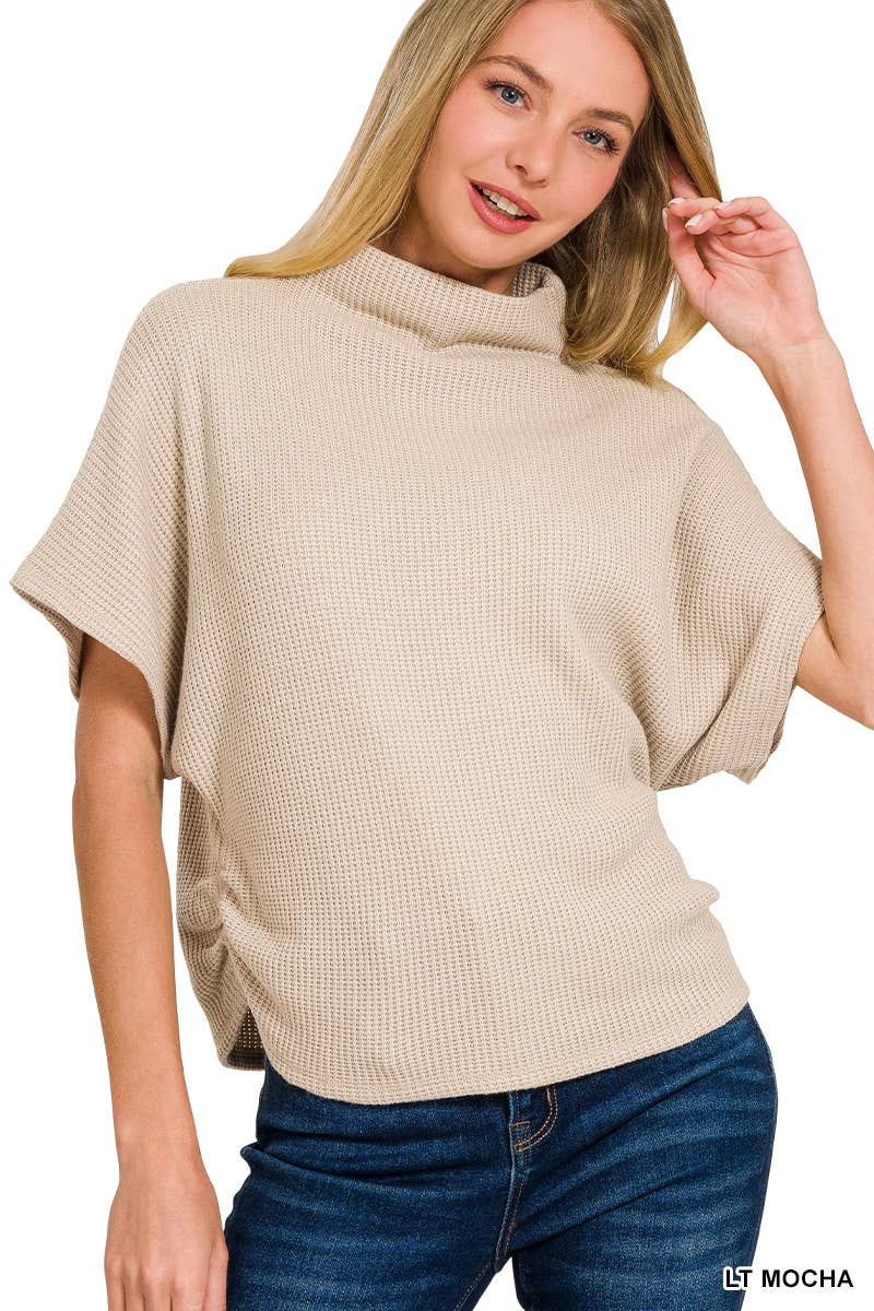 Mock Neck Side Shirred Sweater