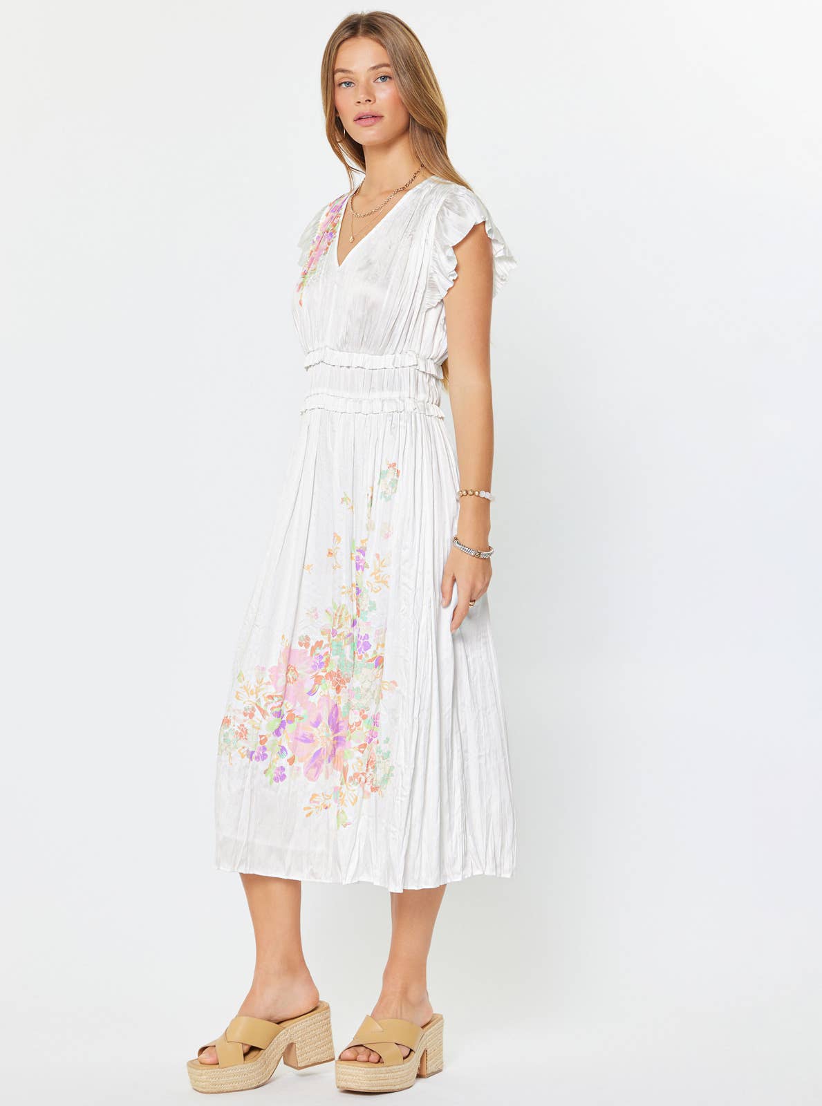 Floral Print Pleated Midi Dress