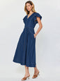 Denim Ruffled Sleeve V-neck Midi Dress