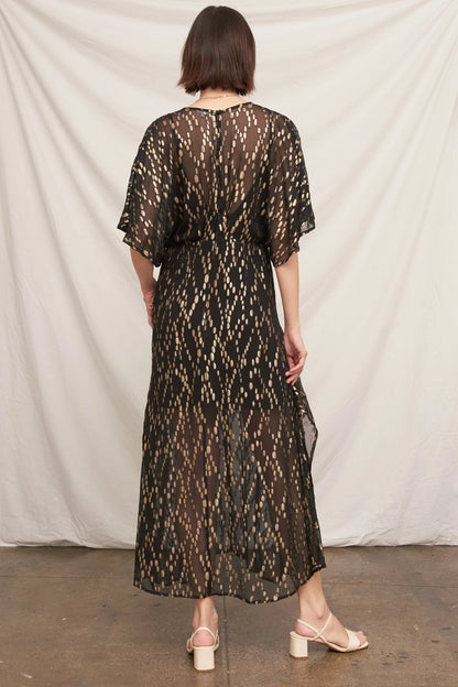 Gold Sequin Kimono Sleeve Maxi Dress