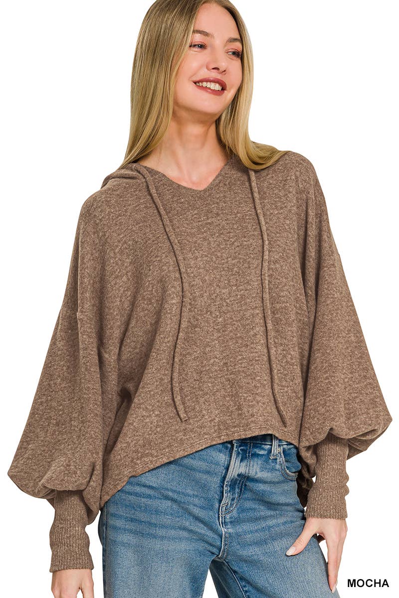 Soft Cropped Balloon Sleeve Hoodie