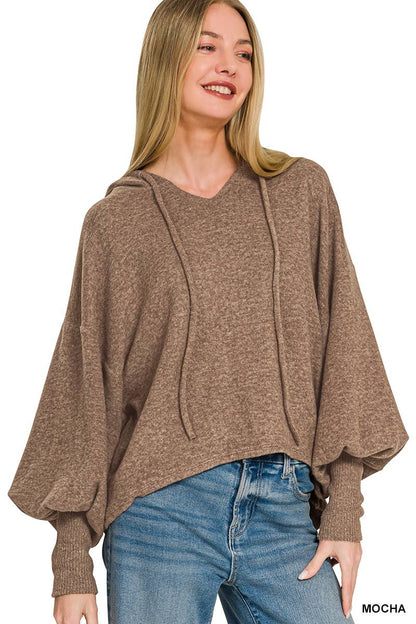 Soft Cropped Balloon Sleeve Hoodie