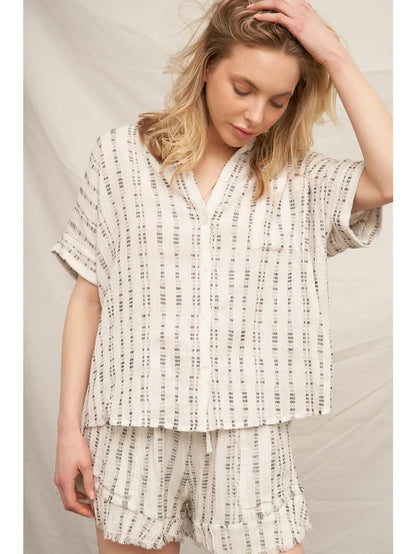 Striped Pattern Short Sleeve Button Down Shirt
