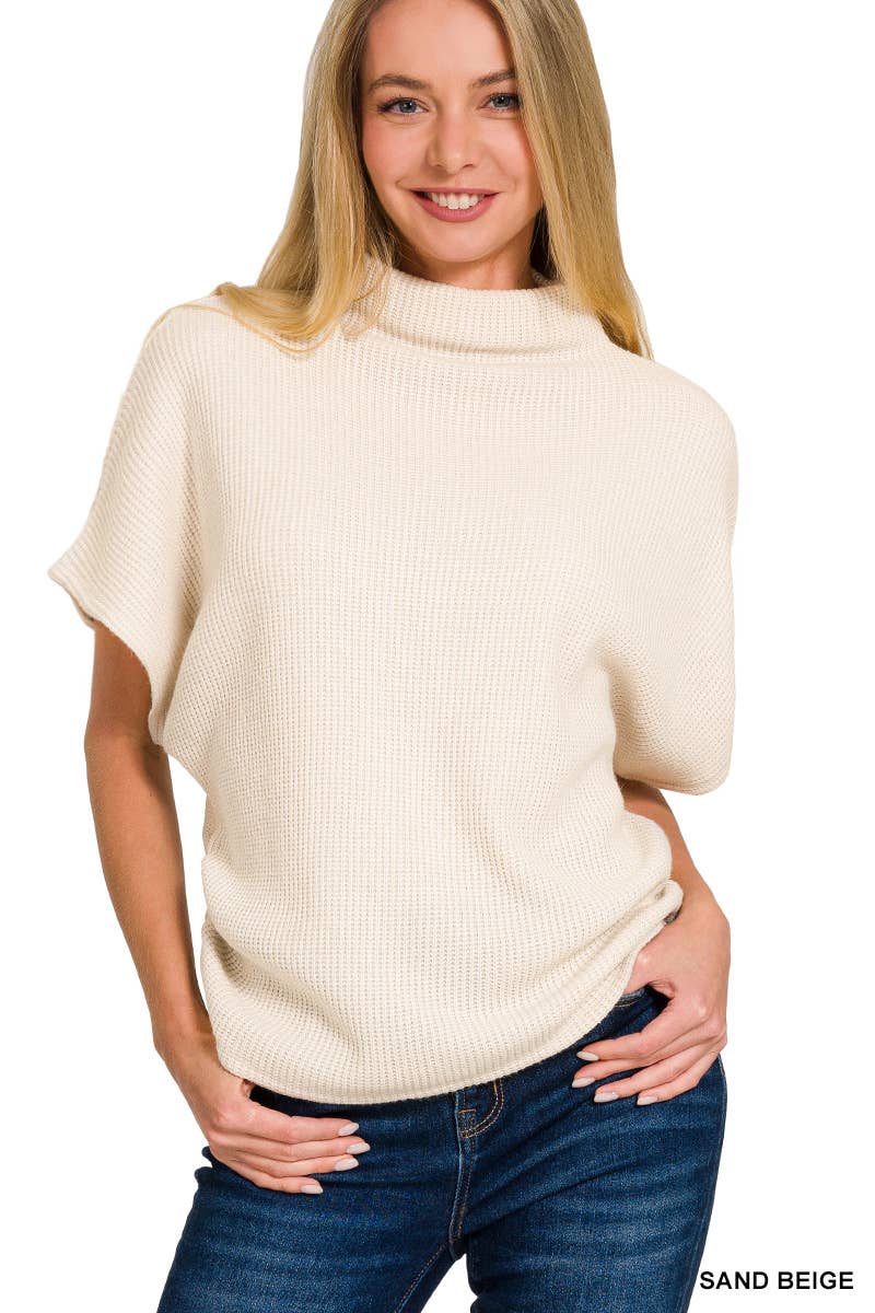 Mock Neck Side Shirred Sweater