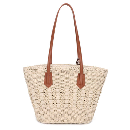 Penelope Straw Tote Bag With Scarf