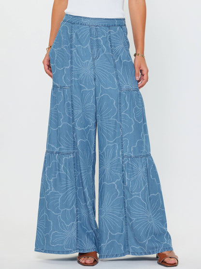 Floral Chambray Wide Leg Pants