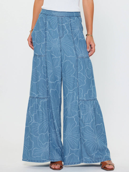Floral Chambray Wide Leg Pants