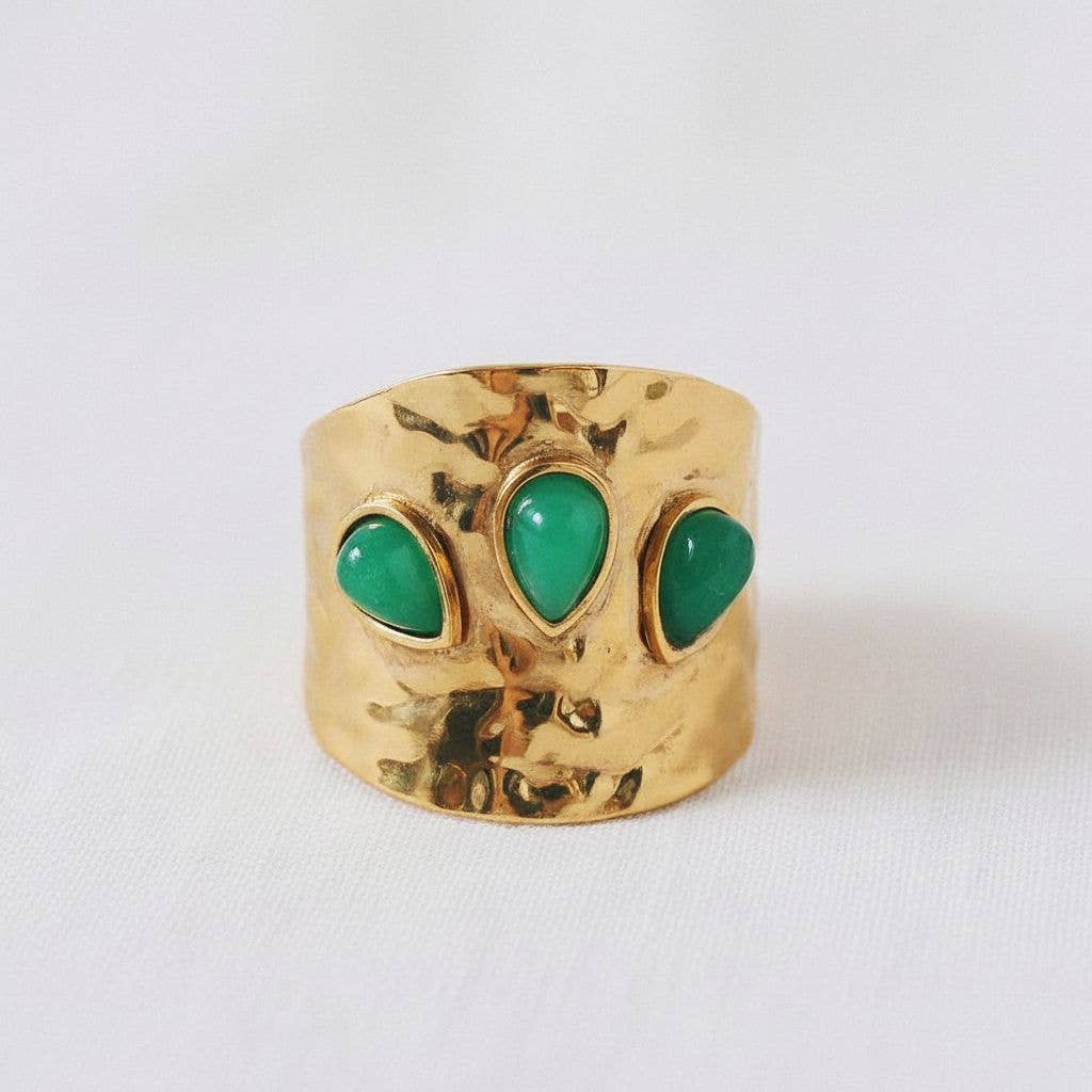 Bold Statement Ring with Unique Green Gemstone