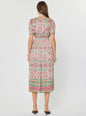 Printed Pleated V-neck Short Sleeve Midi Dress