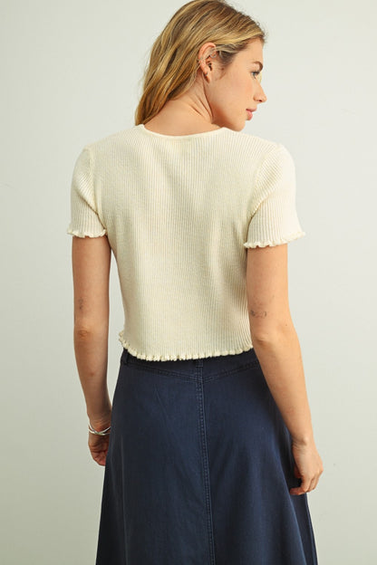 Essential Short Sleeve Mini Ruffle Hem Ribbed Top