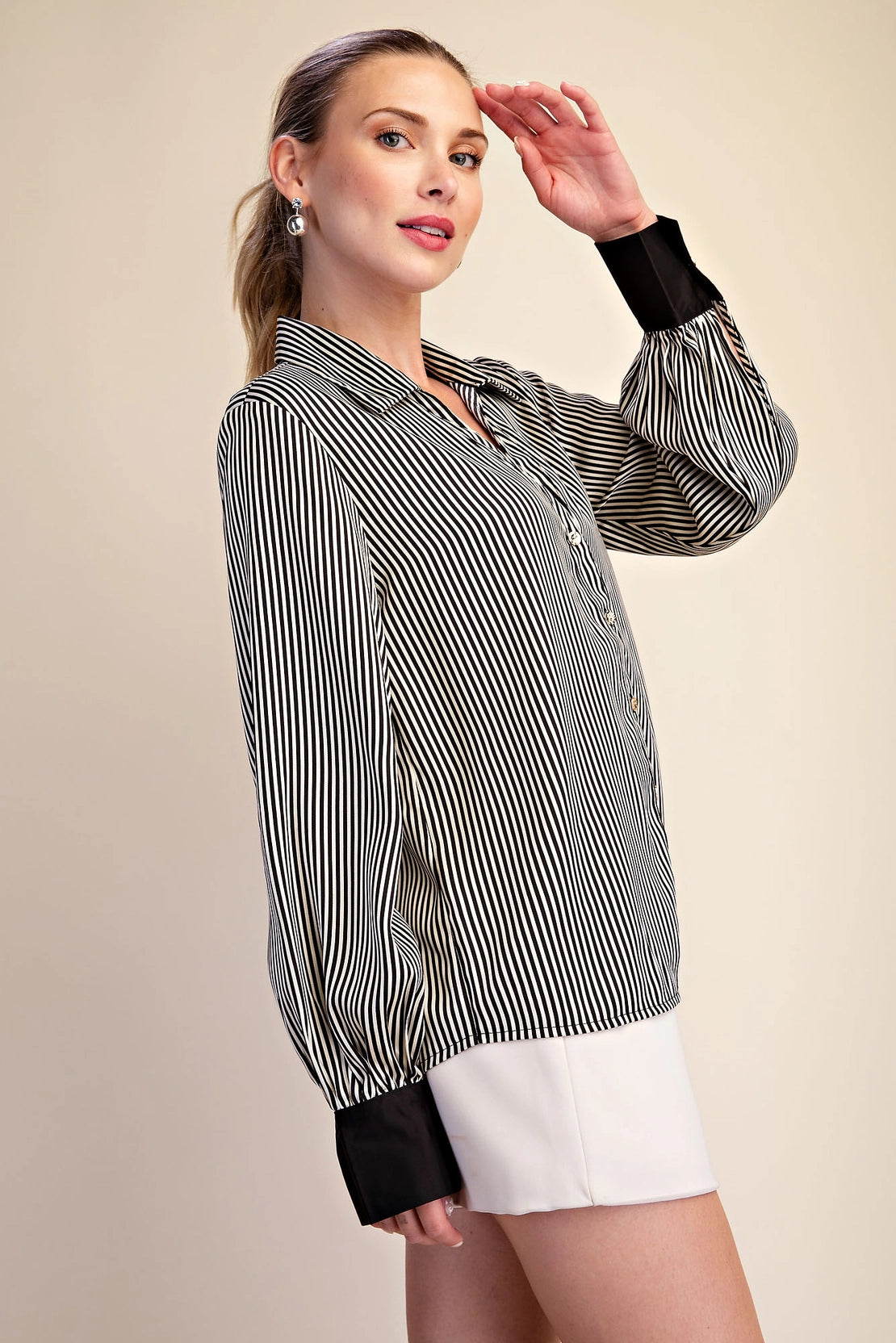 Stripe V-Neck Button Down