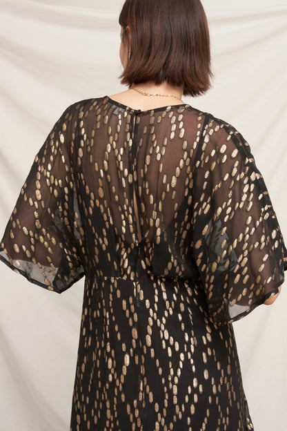 Gold Sequin Kimono Sleeve Maxi Dress