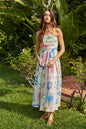 Woven Rayon Nylon Print Detail Strapless Midi