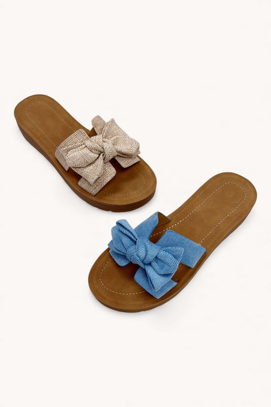Textured Bowknot Comfort Slide Sandals