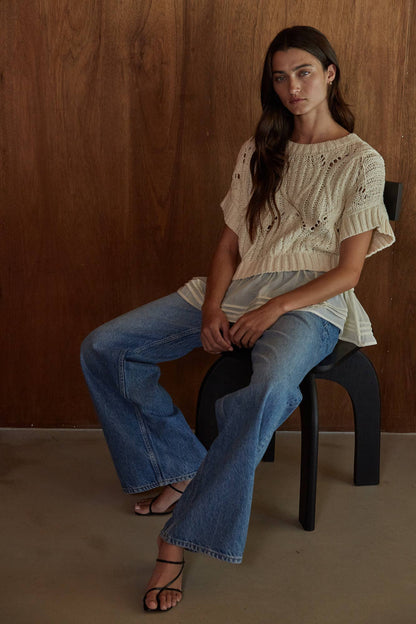 Cable Knit Crew Neck Peplum
