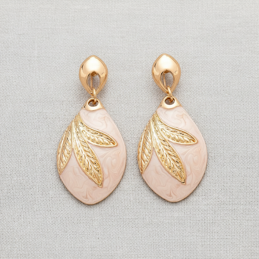Silver Leaf Teardrop Geometric Earrings