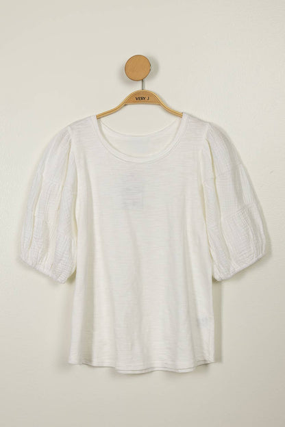 Mineral Washed Puff Sleeve Top