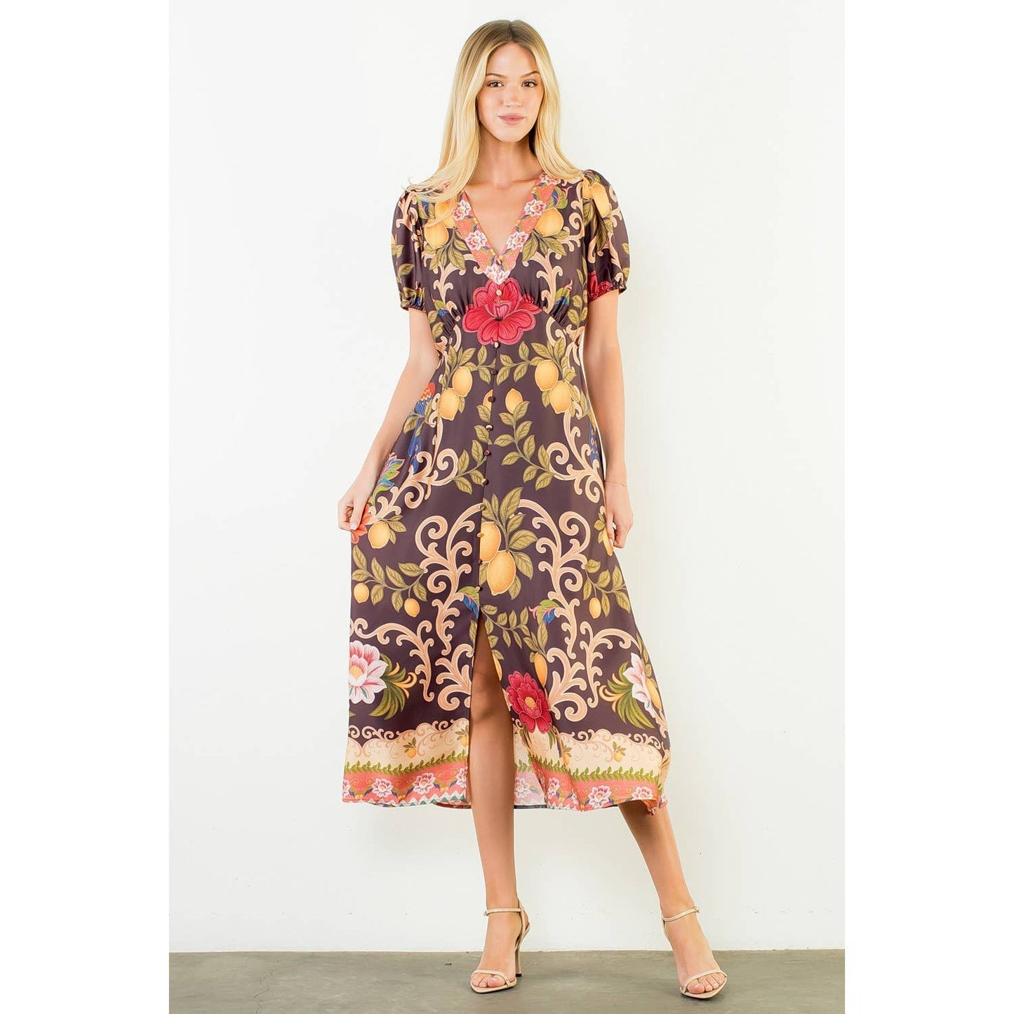 Short Puff Sleeves Pattern Dress