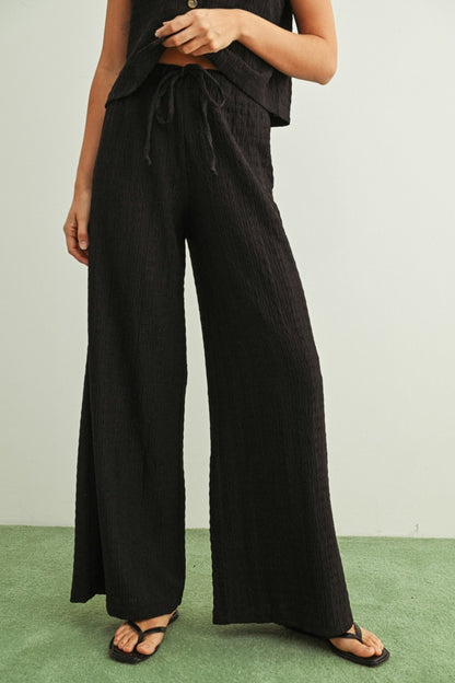 Crinkled Fabric Elastic Band Waist Pants