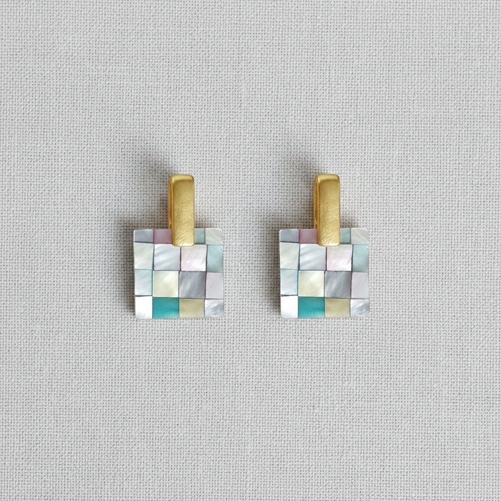 Handcrafted Shell Zircon Stud Earrings