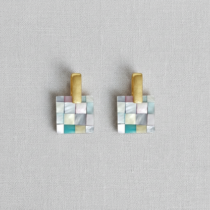 Handcrafted Shell Zircon Stud Earrings