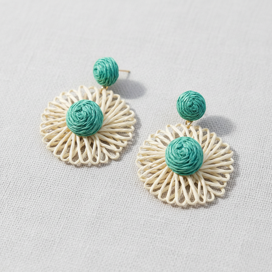 Bohemian Raffia Flower Drop Earrings