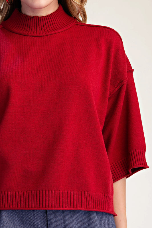 Mock Neck 3/4 Sleeves Sweater