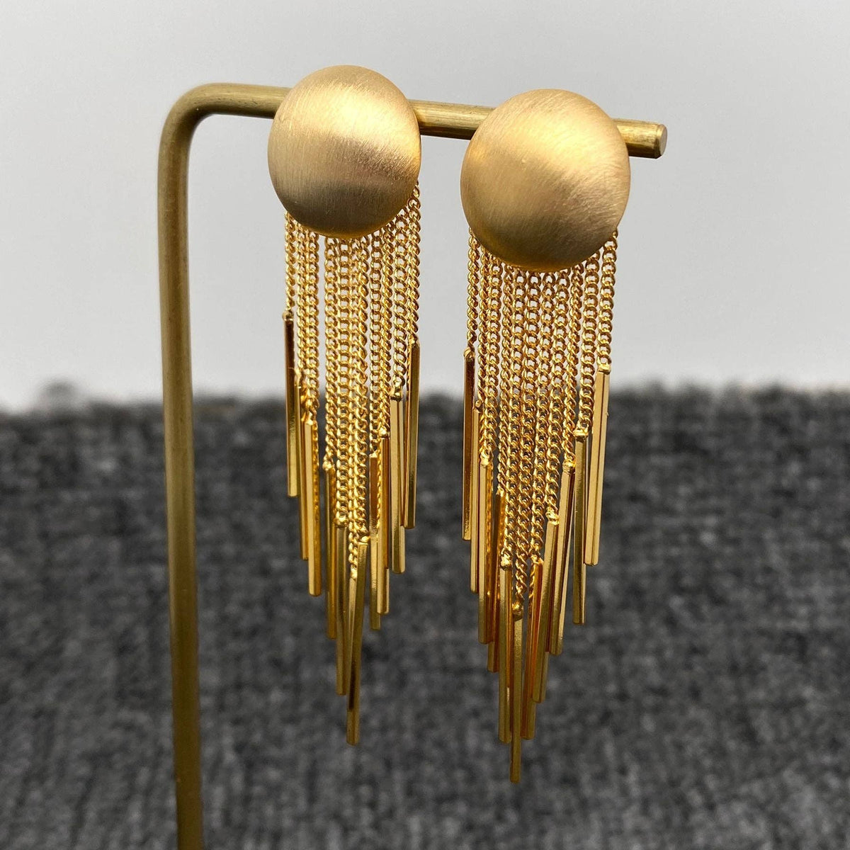 Gold Plated Metal Chain Fringe Matte Post Earrings
