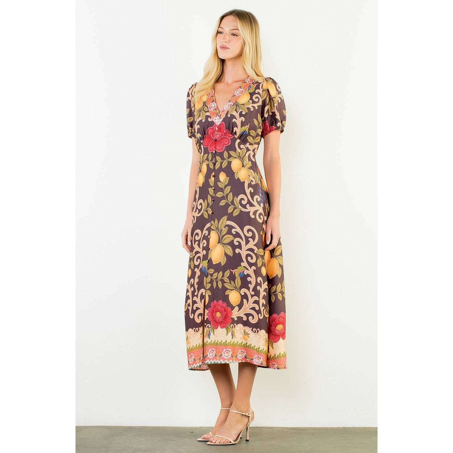 Short Puff Sleeves Pattern Dress