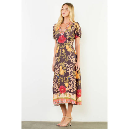 Short Puff Sleeves Pattern Dress