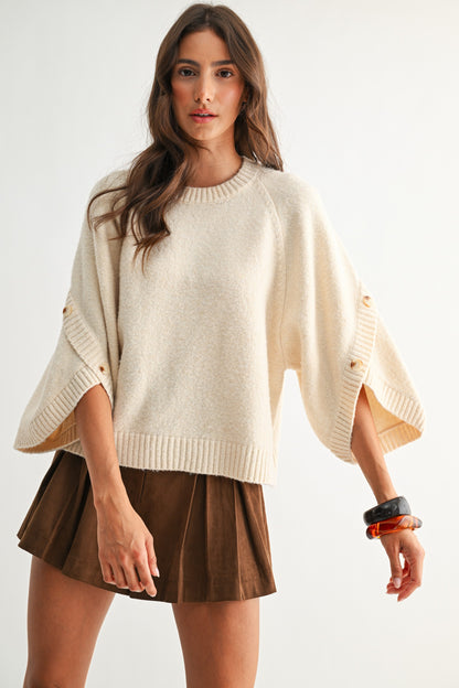 Button Sleeve Knit Pullover