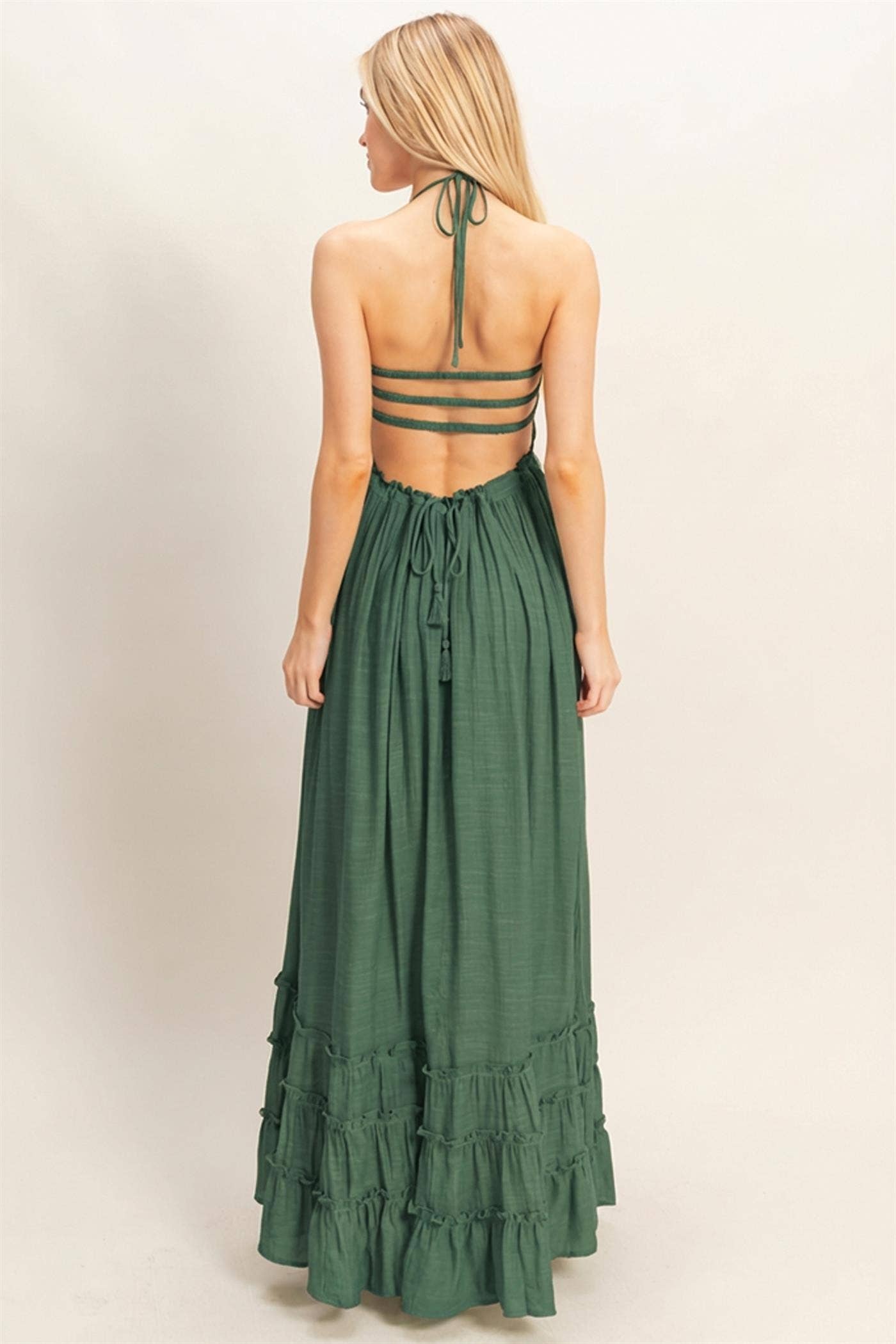 Black Smocked Halter Maxi Dress