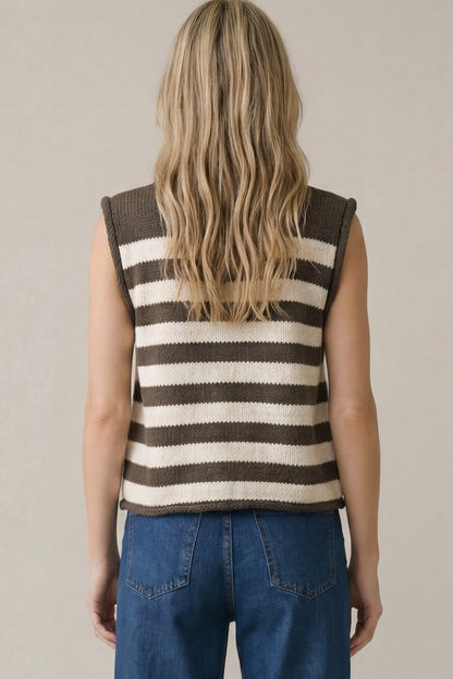 Chocolate Stripe Gold Button Vest