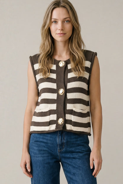 Chocolate Stripe Gold Button Vest