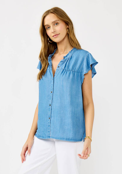 Tencel Flutter Sleeve Button-Down Top