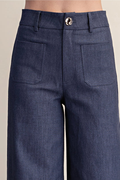 Stretchy Jeans High Rise Front Pocket Wide Leg