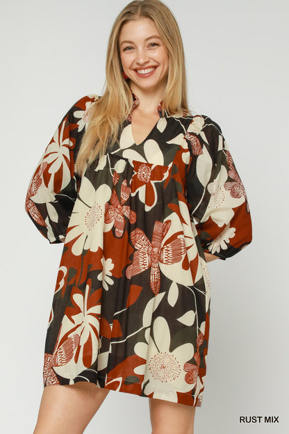 Rust Floral Mini Dress