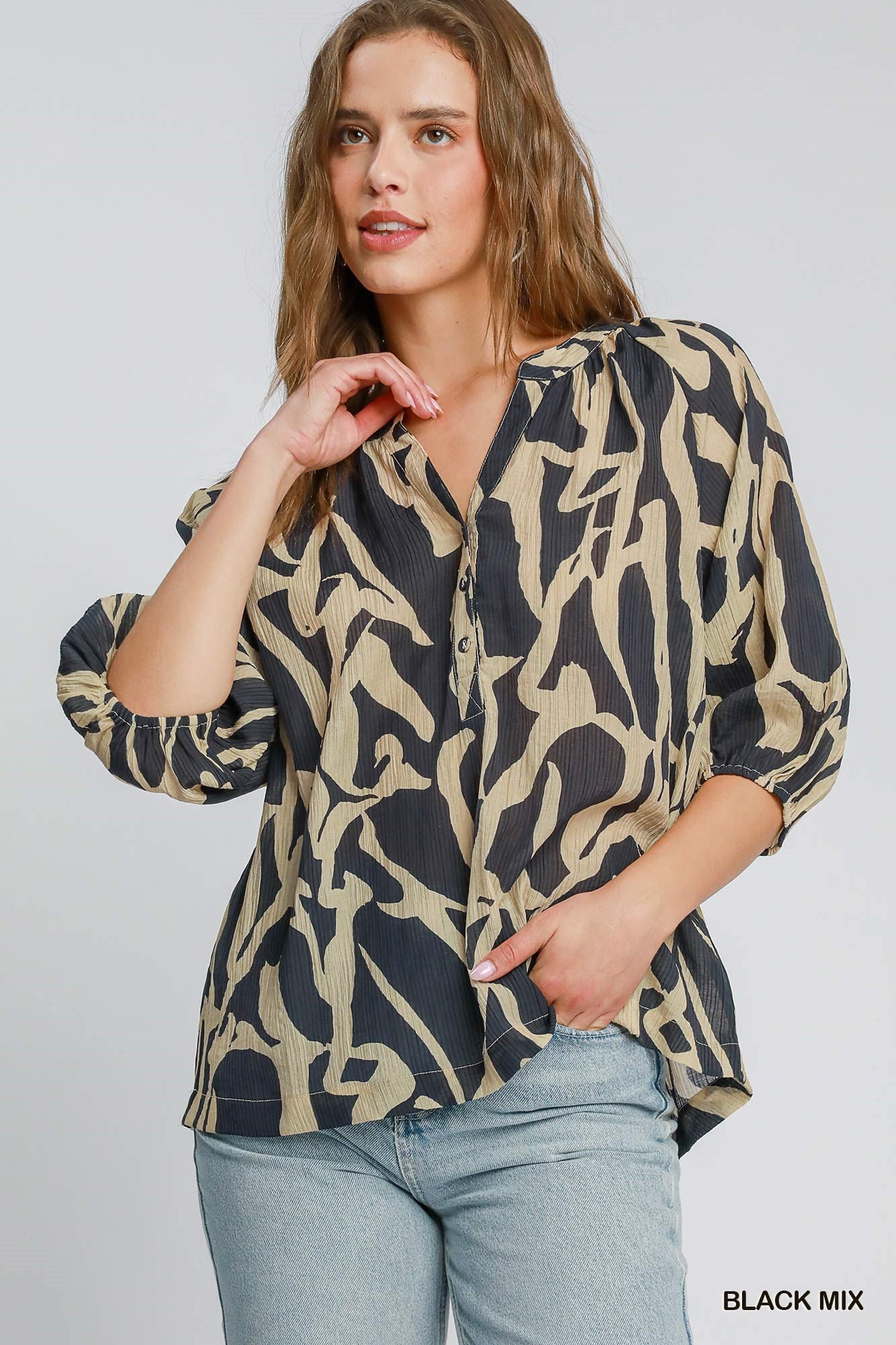 Two Tone Abstract Print Top