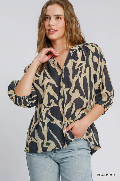 Two Tone Abstract Print Top
