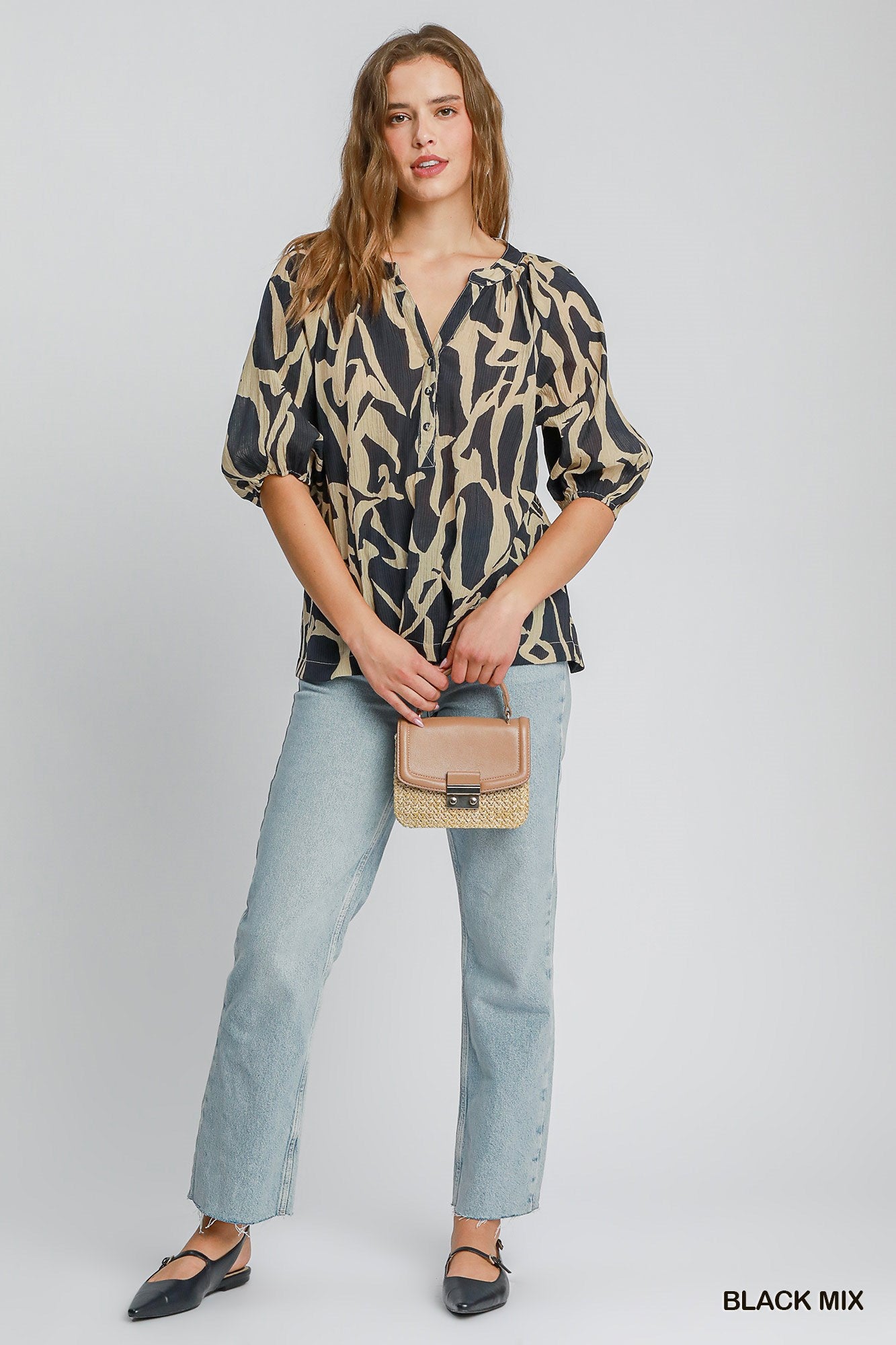 Two Tone Abstract Print Top